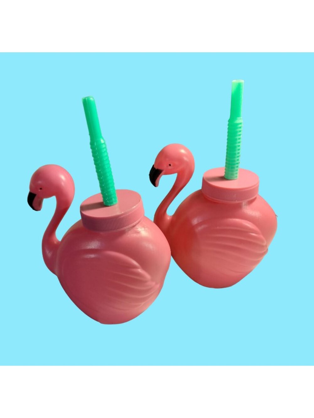 Flamingo Shaped Pink Plastic Drink Bottle Sippy Cup Straw Pool Party Boat Drinks